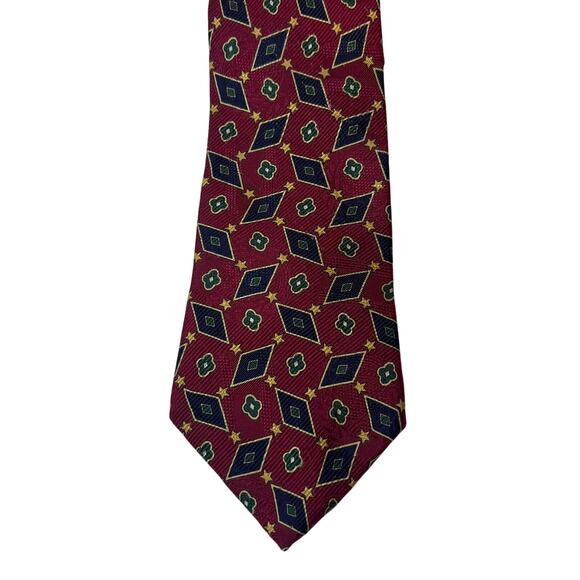 Tommy Hilfiger Men's Tie Necktie Red with Diamond Floral Star Pattern - Picture 1 of 3